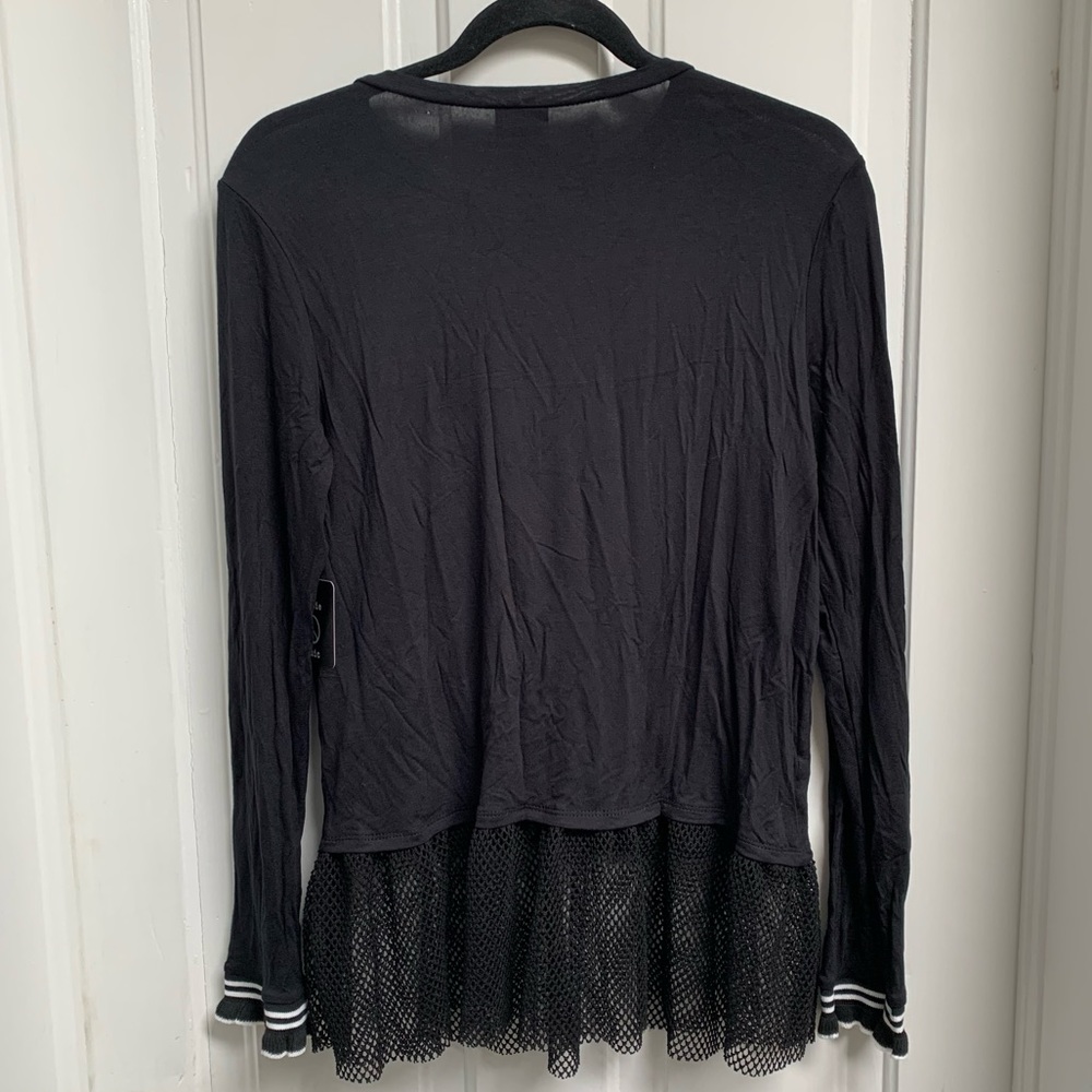 HIPPIE CHIC USA NEW WITH TAGS BLACK LONG SLEEVE SPORTY KNIT TOP WITH MESH SIZE L - Picture 2 of 7